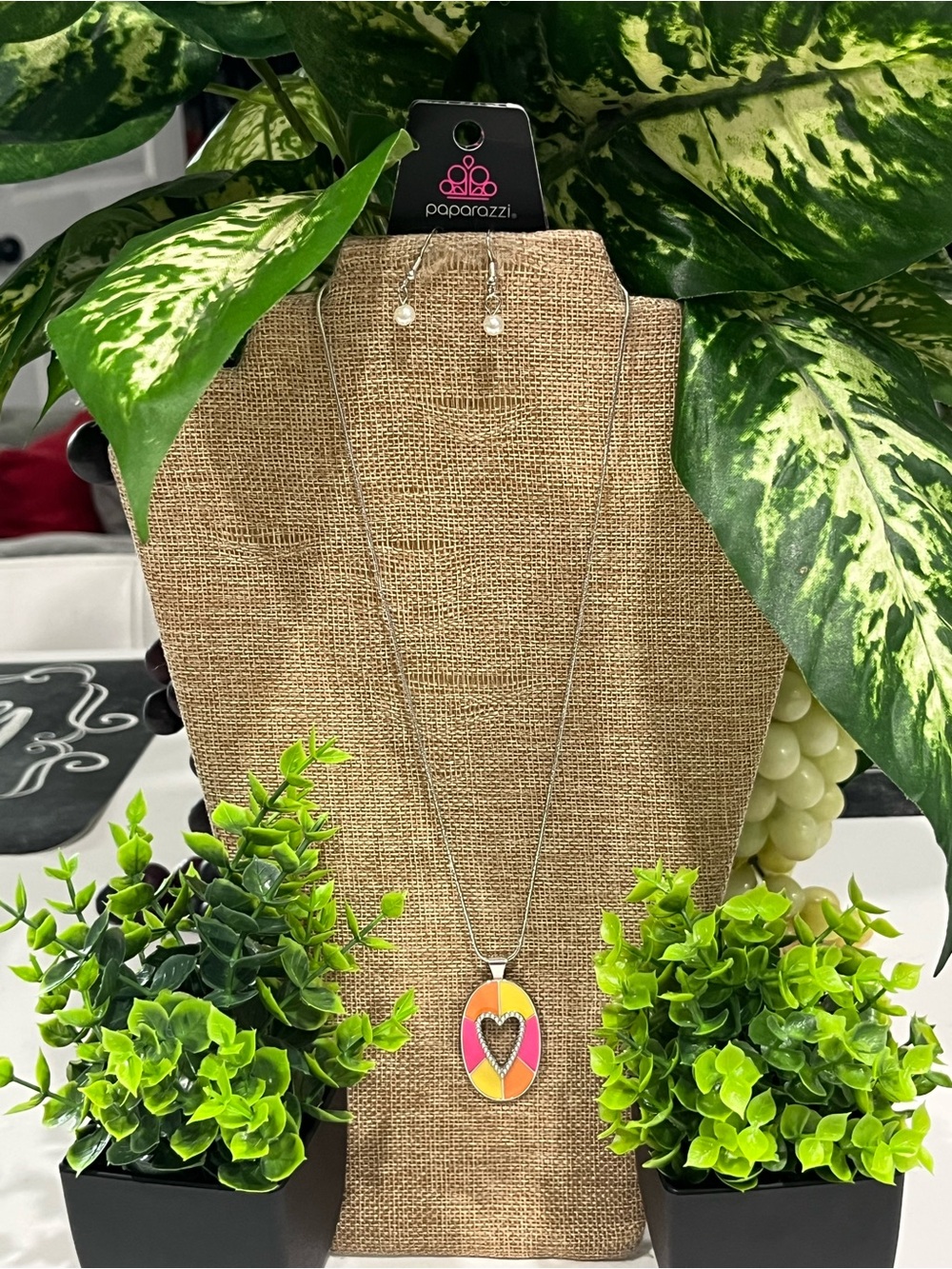 paparazzi Pink and Orange Heart Oval Pendant Necklace